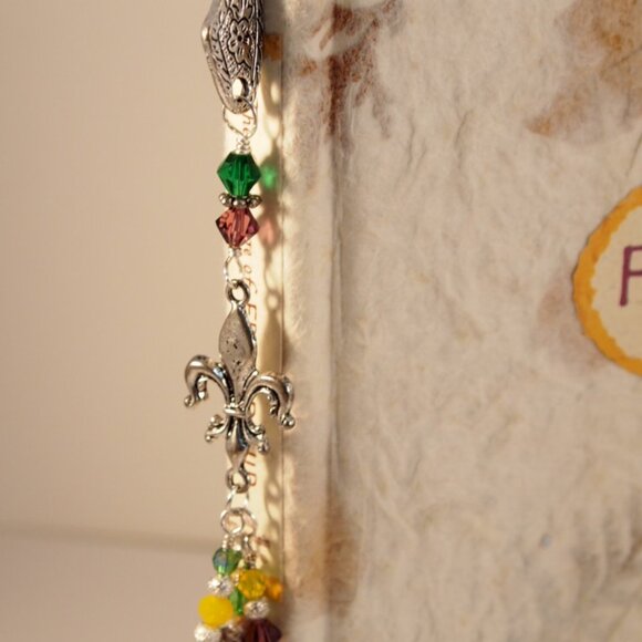 Mardi Gras Bookmark Fleur De Lis Bookmark Dangle Beaded Phoenix Tail Page Saver - Picture 9 of 9